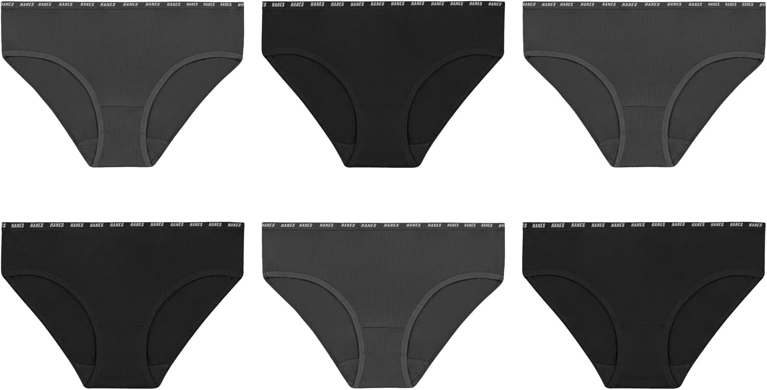 image:imageHanes Girls Underwear Brief and Hipsters 6Pack Moves Breathable Stretch XTemp MoistureWicking Girls PantiesBlackGrey