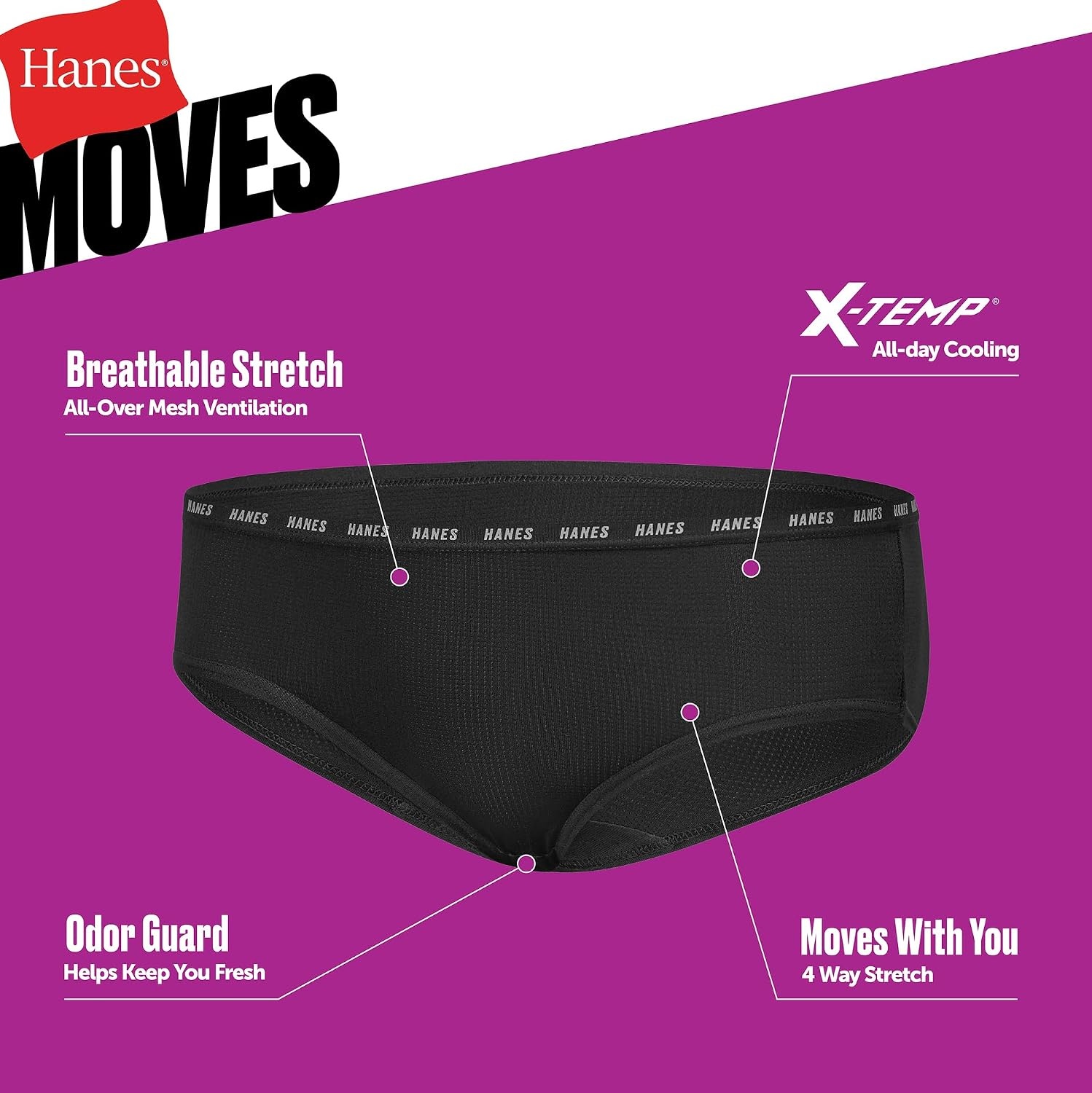 image:imageHanes Girls Underwear Brief and Hipsters 6Pack Moves Breathable Stretch XTemp MoistureWicking Girls PantiesBlackGrey