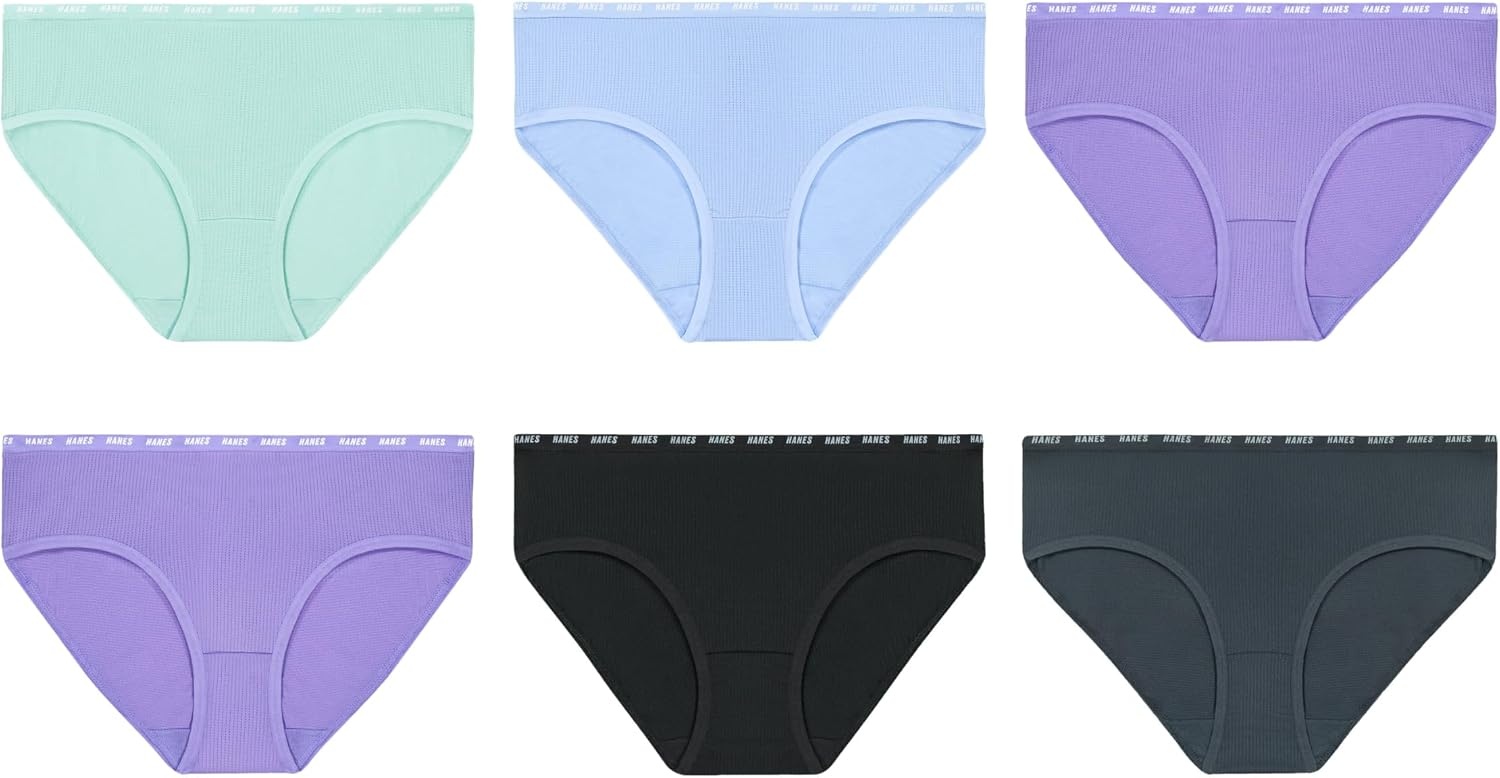 image:imageHanes Girls Underwear Brief and Hipsters 6Pack Moves Breathable Stretch XTemp MoistureWicking Girls PantiesPurpleBlueMintBlackGrey
