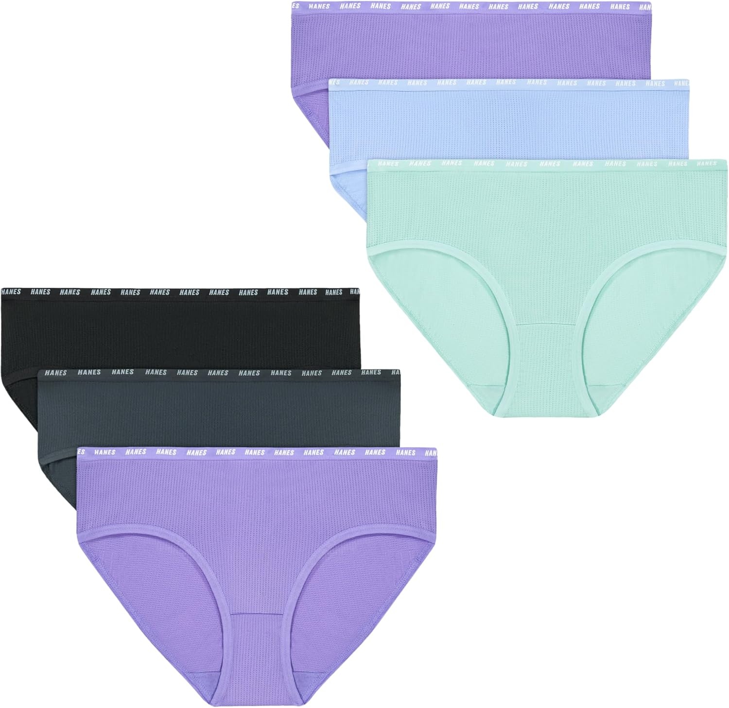 image:imageHanes Girls Underwear Brief and Hipsters 6Pack Moves Breathable Stretch XTemp MoistureWicking Girls PantiesPurpleBlueMintBlackGrey