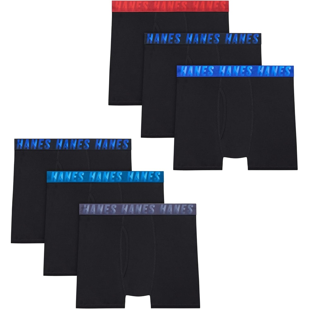 image:imageHanes Boys Moves Breathable Boxer Brief Underwear Performance Stretch Boxer Briefs for Boys Moisturewicking 6pkBlack