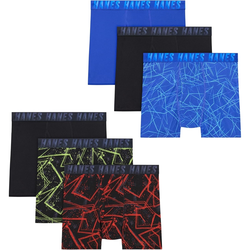 image:imageHanes Boys Moves Breathable Boxer Brief Underwear Performance Stretch Boxer Briefs for Boys Moisturewicking 6pkBlueBlackRedLime Print