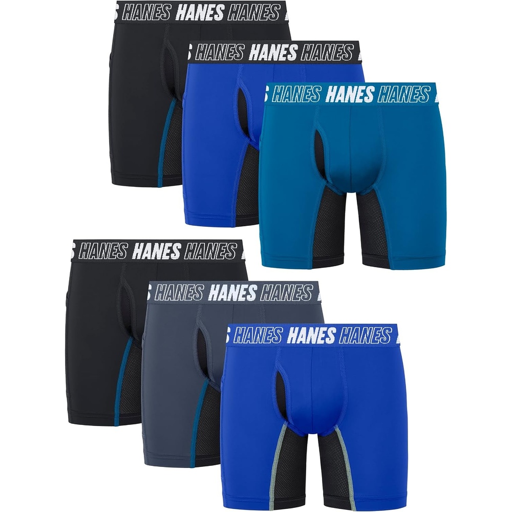 image:imageHanes Boys Moves Underwear Antichafe Boxer Briefs for Boys 6packBlackBlue Long Leg