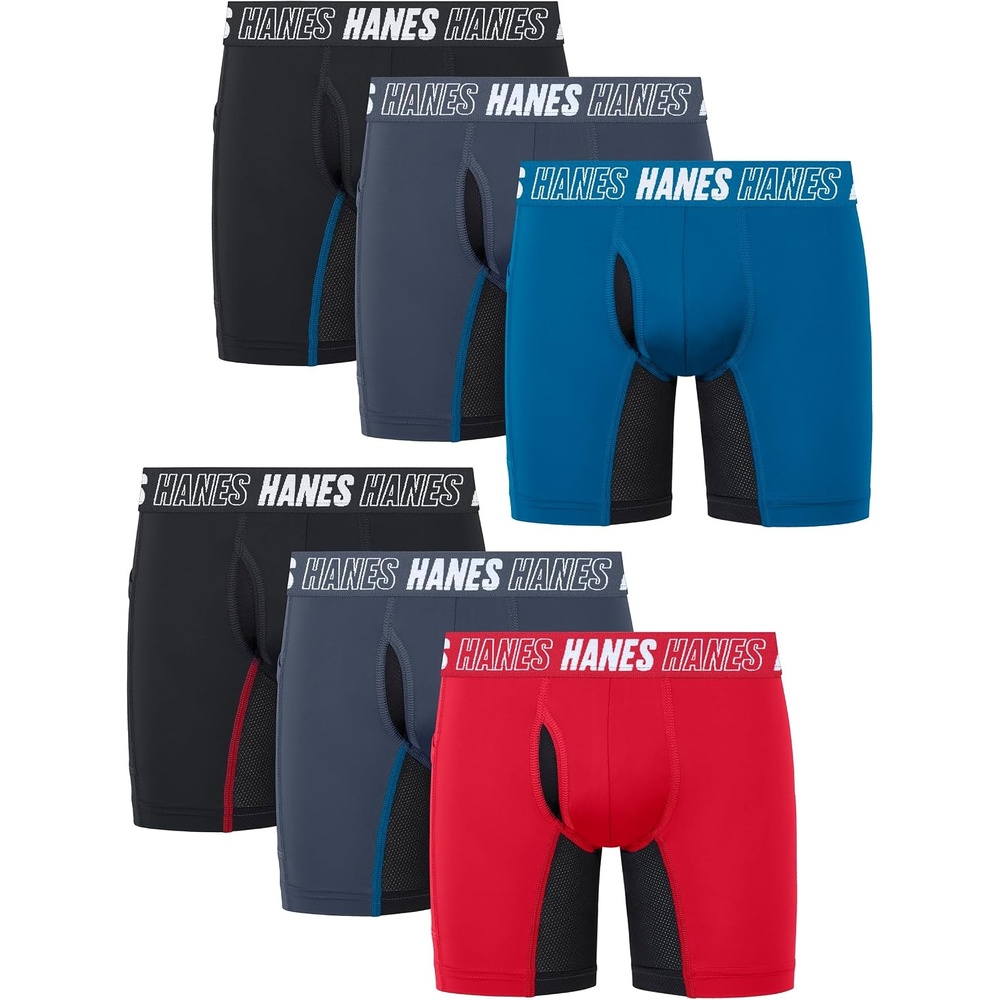image:imageHanes Boys Moves Underwear Antichafe Boxer Briefs for Boys 6packBlackBlueRed Long Leg