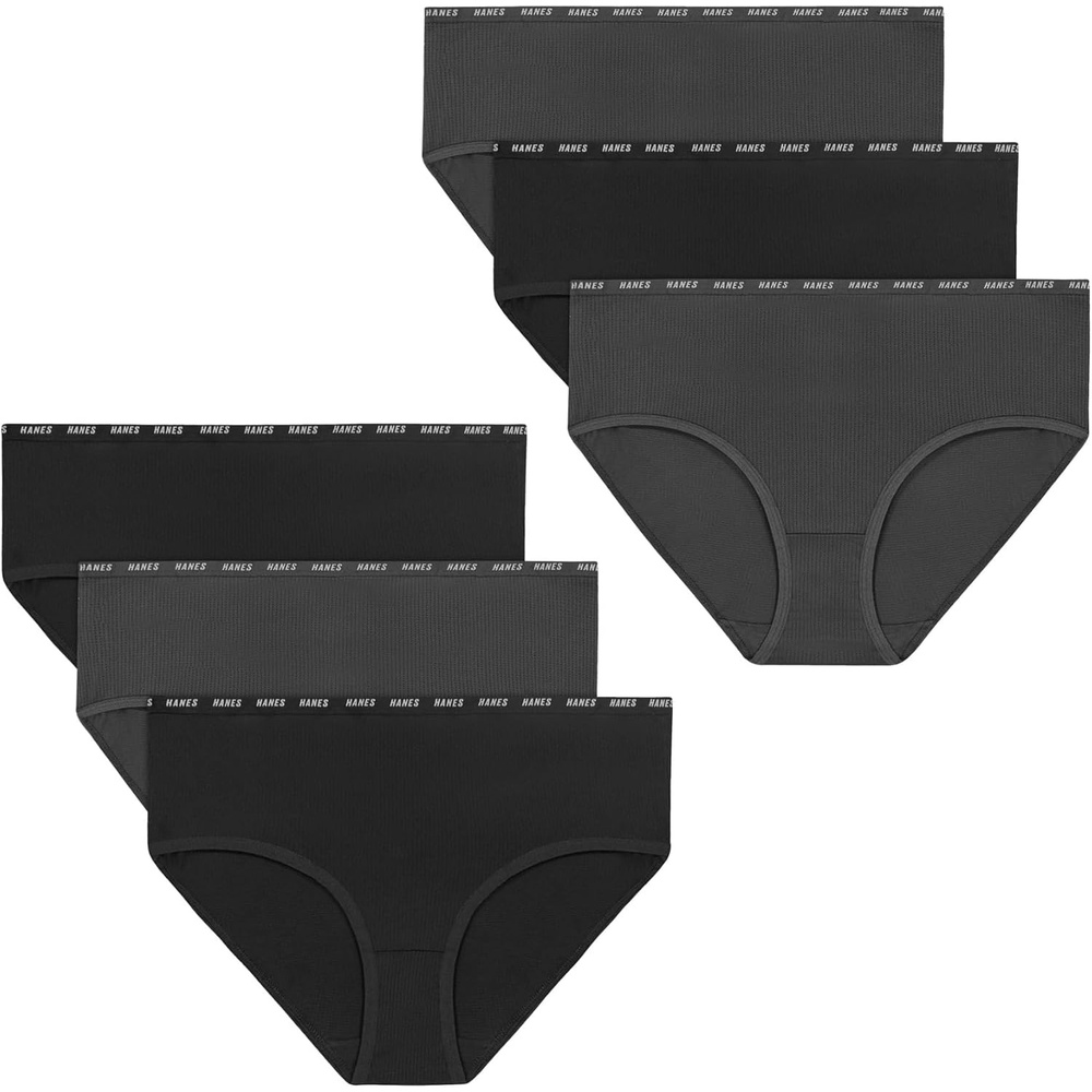 image:imageHanes Girls Underwear Brief and Hipsters 6Pack Moves Breathable Stretch XTemp MoistureWicking Girls PantiesBlackGrey