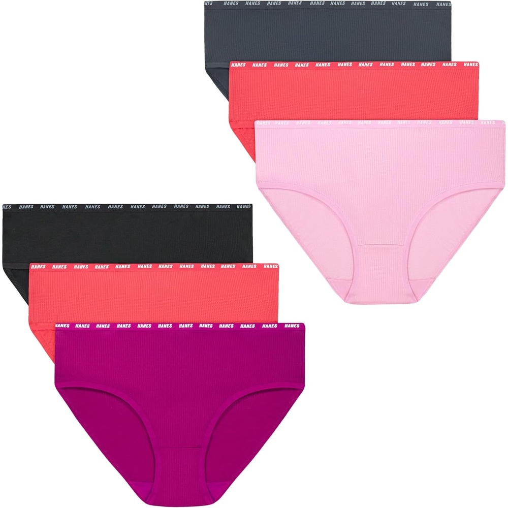 image:imageHanes Girls Underwear Brief and Hipsters 6Pack Moves Breathable Stretch XTemp MoistureWicking Girls PantiesPinkBlackGrey