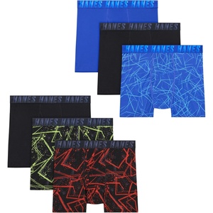 Hanes Boys’ Moves Breathable Boxer Brief Underwear, Performance Stretch Boxer Briefs for Boys, Moisture-wicking, 6-pk(Blue/Black/Red/Lime Print)