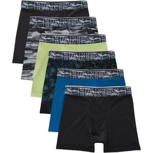 Hanes Boys’ Moves Performance Underwear Boxer Brief, 6-pack, All Over Mesh Moisture Wicking Boxer Briefs(Black/Blue/Green/Grey – 6 Pack)