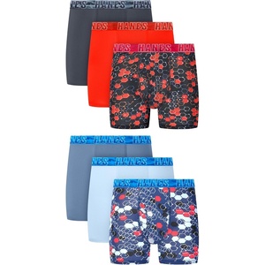 Hanes Boys’ Moves Performance Underwear Boxer Brief, 6-pack, All Over Mesh Moisture Wicking Boxer Briefs(Black/Phoenix Red Geo Print  Misty Mountain  Misty Mountain/Phoenix Red Geo Print  Stealth  Phoenix Red  Blue Flight)