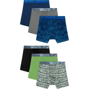 Hanes Boys’ Moves Performance Underwear Boxer Brief, 6-pack, All Over Mesh Moisture Wicking Boxer Briefs(Royalty Blue Print  Black  Native Fern Green Print  Native Fern Green  Medium Grey  Royalty Blue)