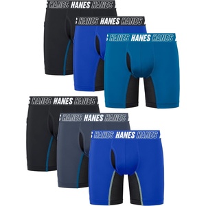 Hanes Boys’ Moves Underwear, Anti-chafe Boxer Briefs for Boys, 6-pack(Black/Blue- Long Leg)