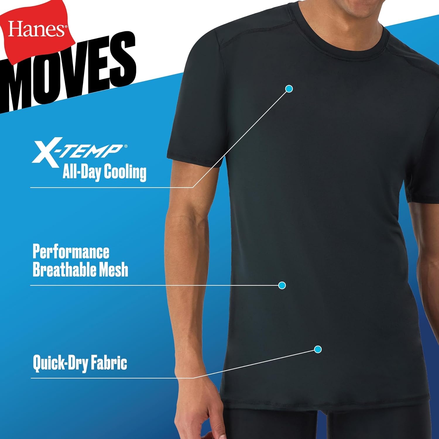 image:imageHanes Mens Moves Mesh TShirt XTemp MoistureWicking TeeBlackGrey