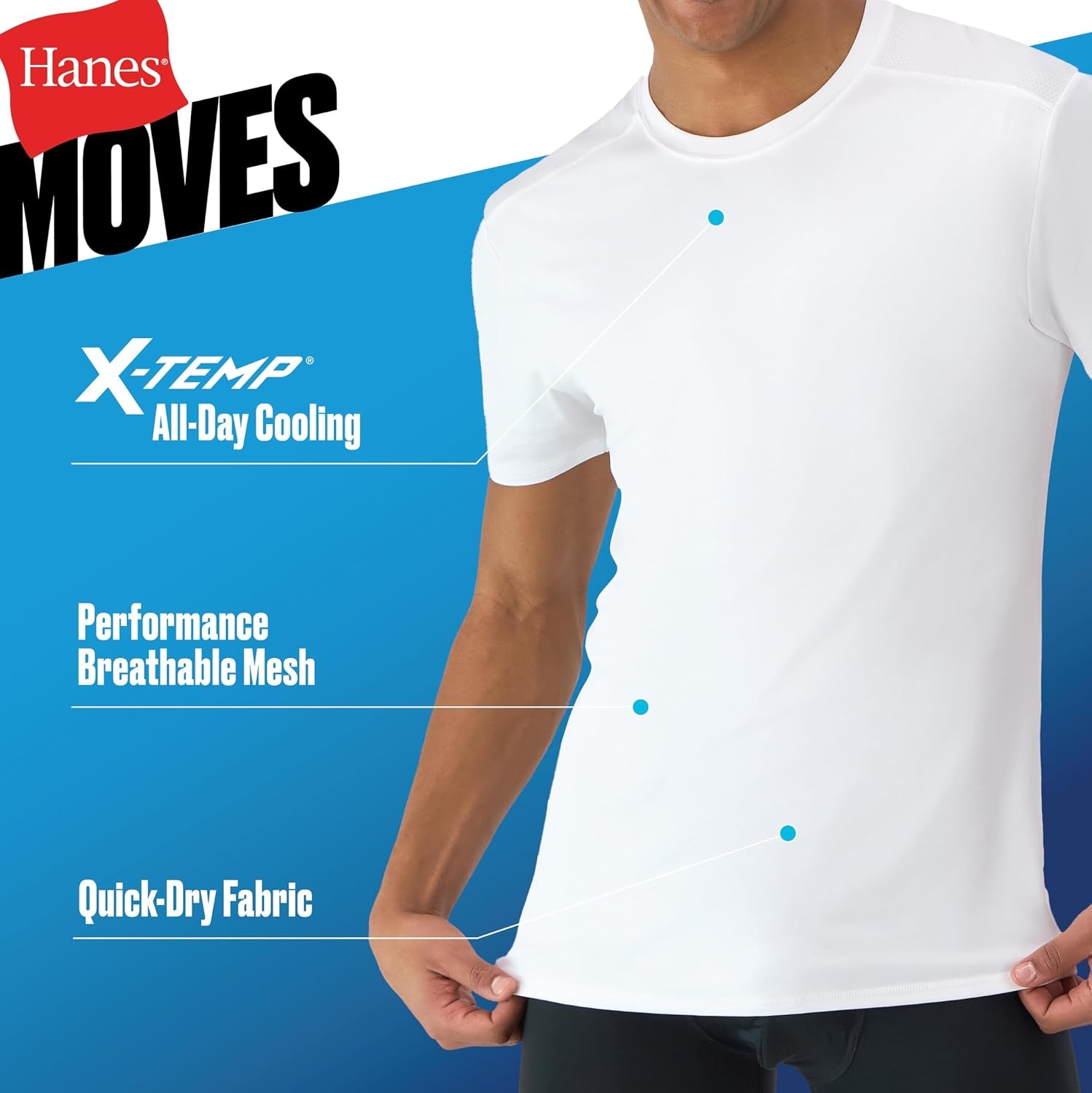 image:imageHanes Mens Moves Mesh TShirt XTemp MoistureWicking TeeWhite