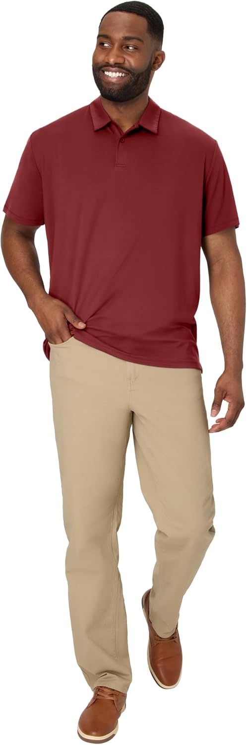 image:imageHanes Mens Moves Performance Polo Short Sleeve Polo Shirt for Men MoistureWickingCardinal Red