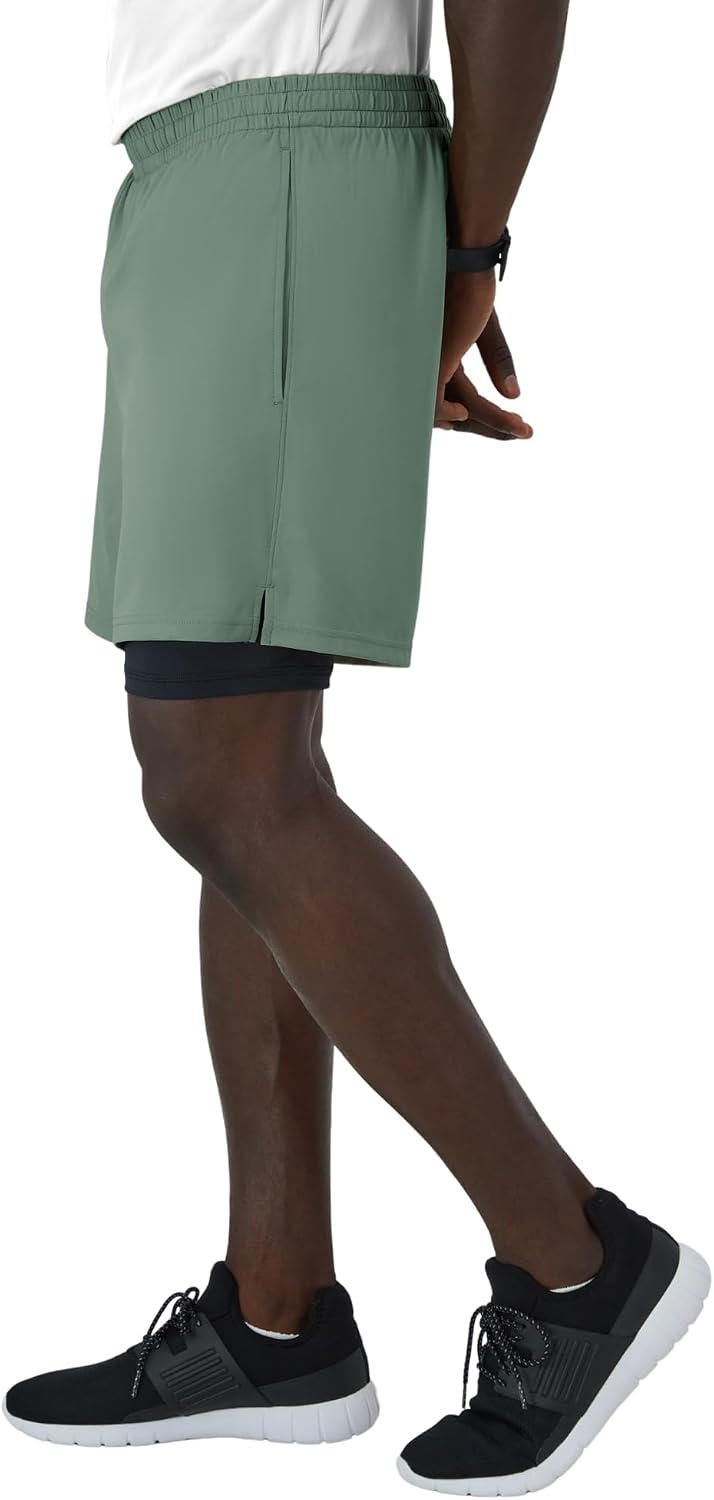 image:imageHanes Mens Moves Workout Shorts with Boxer Brief Liner amp Total Support Pouch MoistureWicking Shorts 5 InseamHerbal Olive GreenBlack
