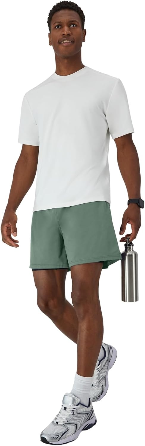 image:imageHanes Mens Moves Workout Shorts with Boxer Brief Liner amp Total Support Pouch MoistureWicking Shorts 5 InseamHerbal Olive GreenBlack