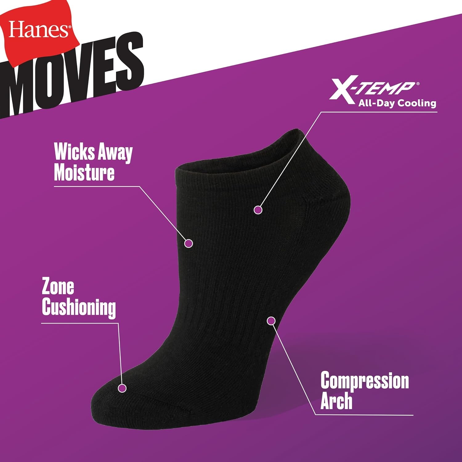 image:imageHanes Womens Moves Ankle Socks Performance Socks for Women XTemp Cushioned with Arch SupportWhite