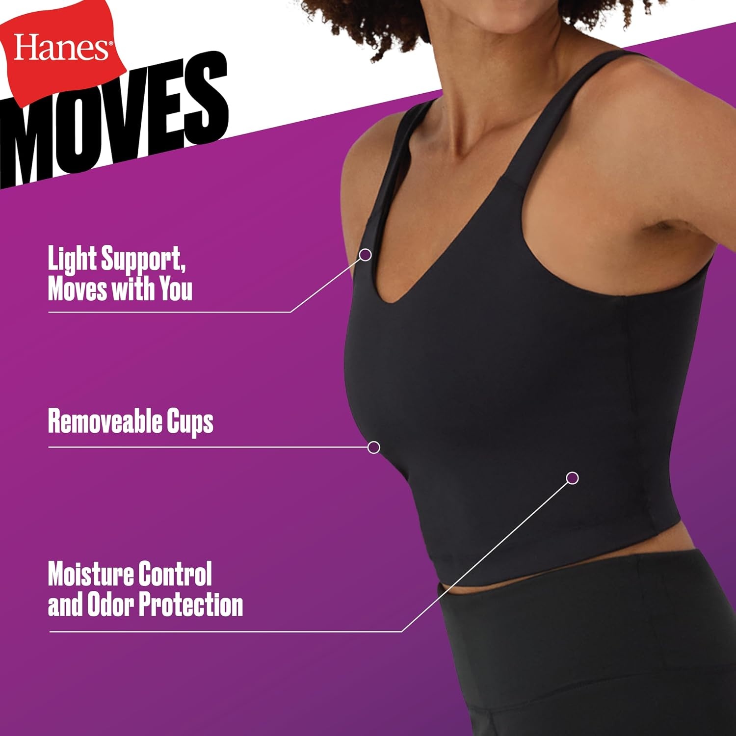 image:imageHanes Womens Moves Crop Bralette VNeck Cropped Pullover Builtin Shelf Bra Odor ControlFresh Berry