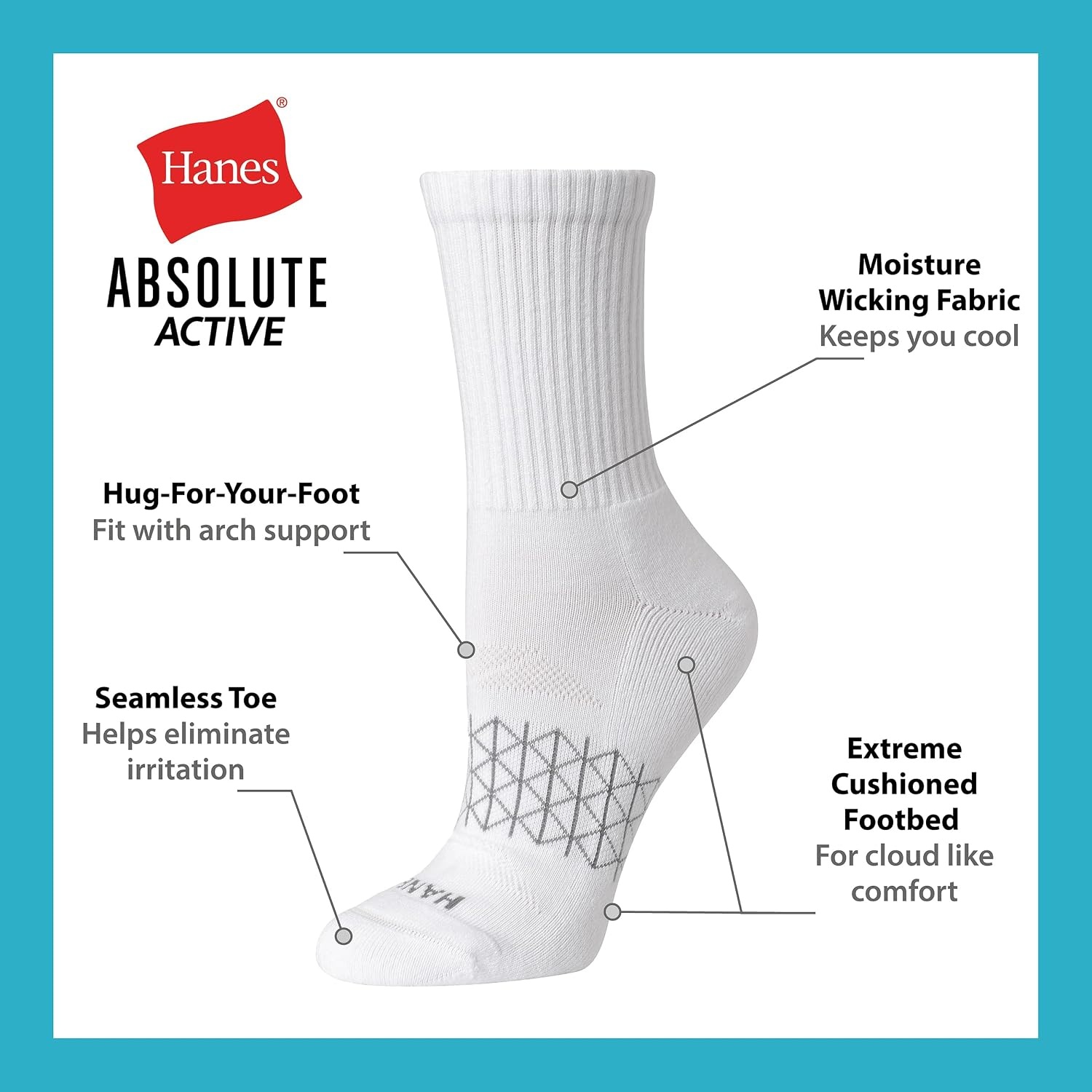 image:imageHanes Womens Socks 4pack Absolute Active Cushioned Moisturewicking Best Womens Socks Crew Ankle and No ShowWhite