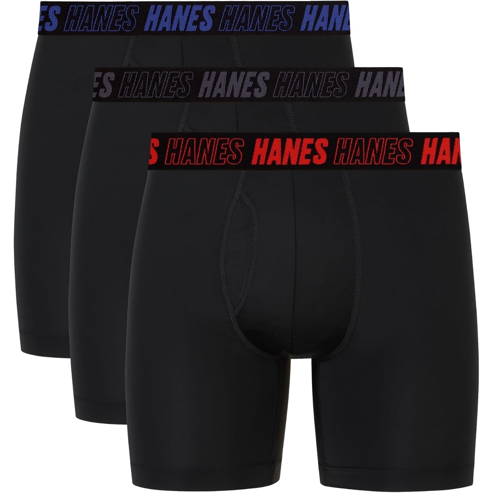 image:imageHanes Mens Moves Performance Boxer Brief Total Support Pouch Regular Trunk and Long Leg 3packBlack