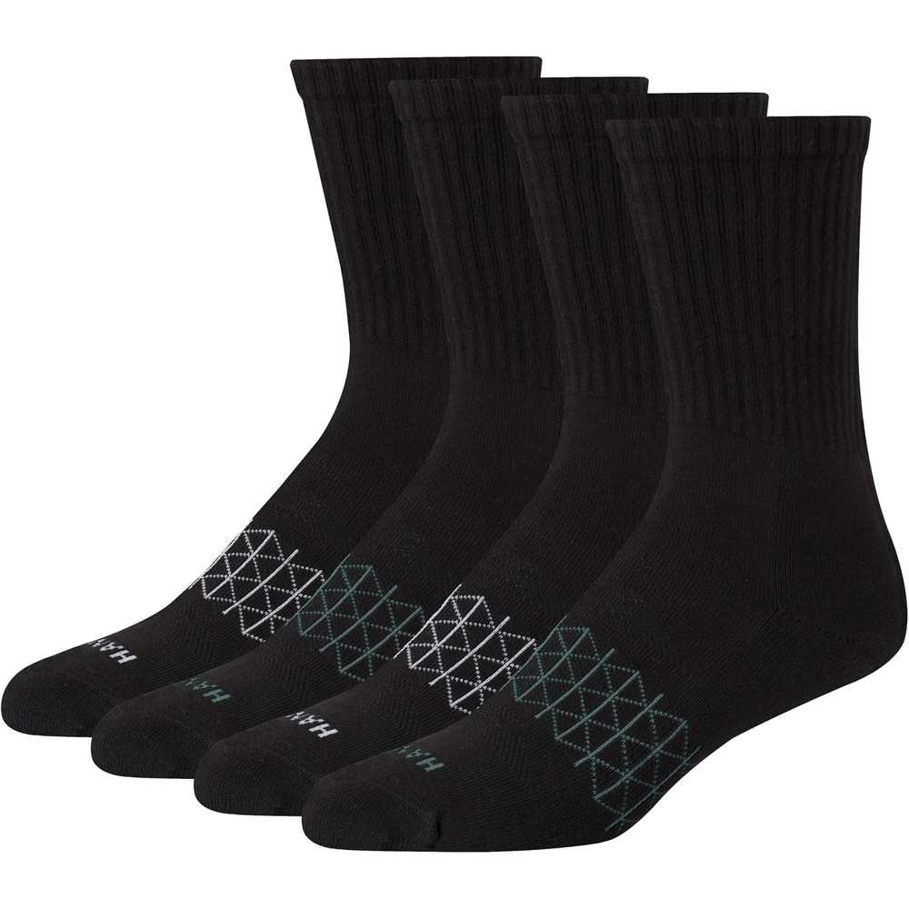 image:imageHanes Mens Socks Absolute Comfort Cushioned Moisturewicking Seamless Toe 4 Pack Ankle Crew and Heel Shield SocksBlack Crew
