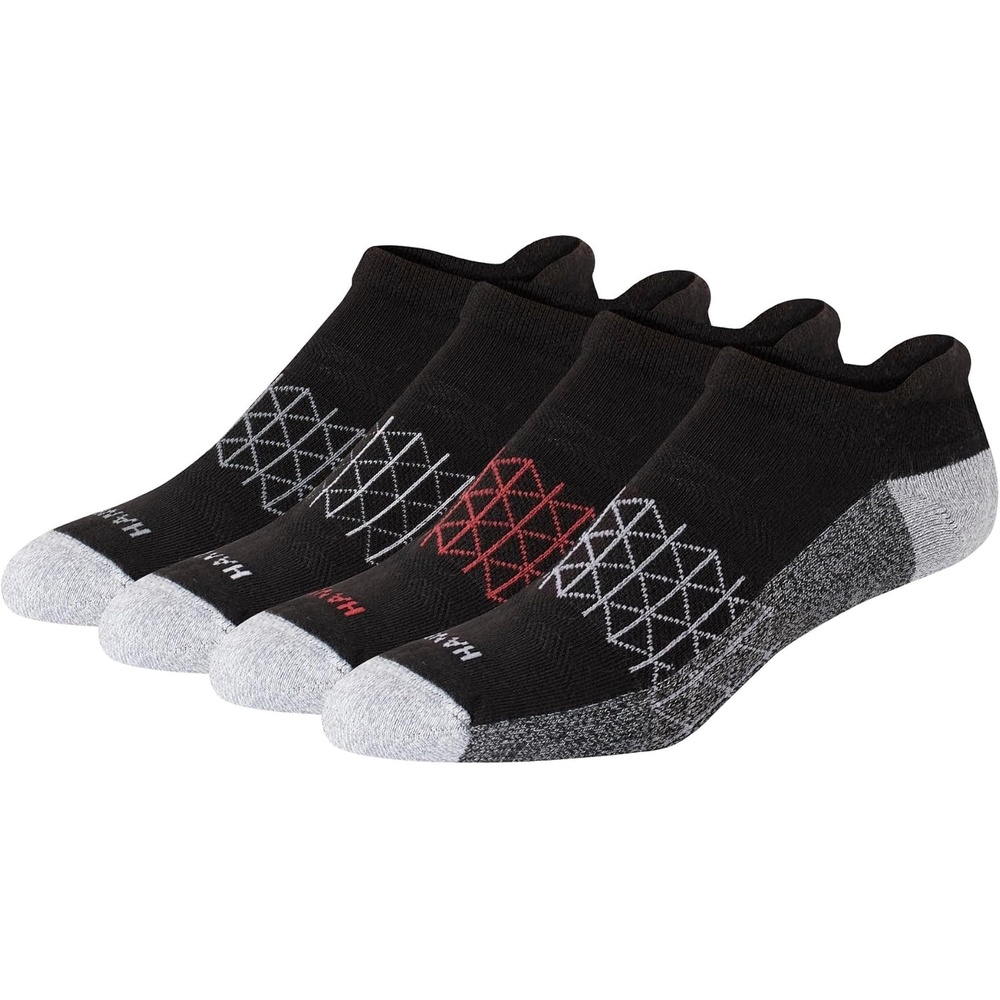 image:imageHanes Mens Socks Absolute Comfort Cushioned Moisturewicking Seamless Toe 4 Pack Ankle Crew and Heel Shield SocksBlackGray Foot Heel Shield