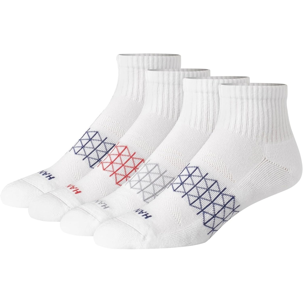 image:imageHanes Mens Socks Absolute Comfort Cushioned Moisturewicking Seamless Toe 4 Pack Ankle Crew and Heel Shield SocksWhite Color Ankle