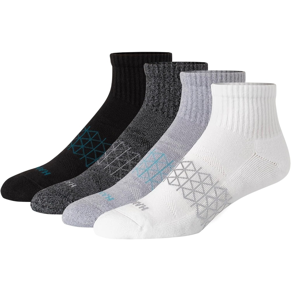 image:imageHanes Mens Socks Absolute Comfort Cushioned Moisturewicking Seamless Toe 4 Pack Ankle Crew and Heel Shield SocksWhite With Marl