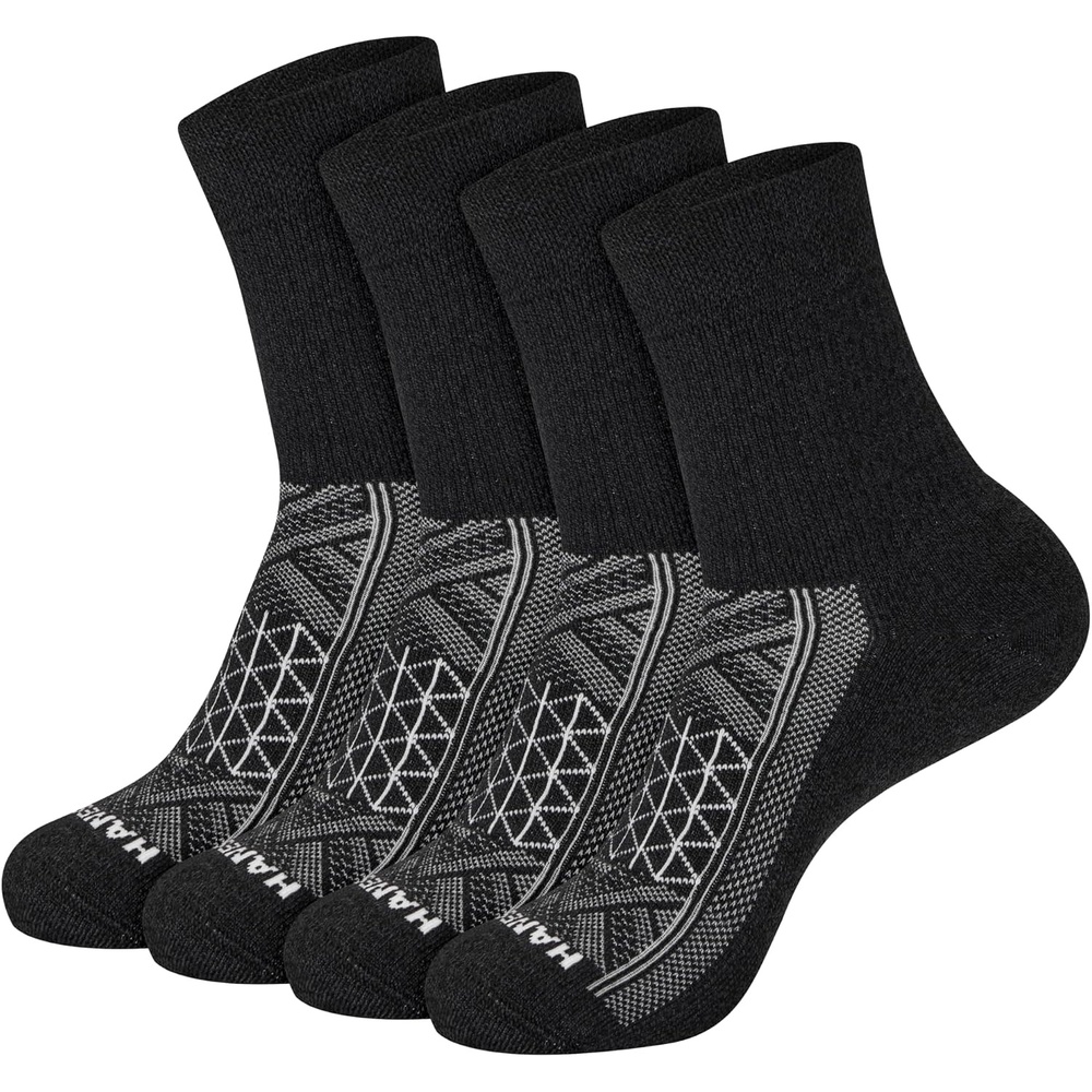 image:imageHanes Mens Socks Pack 4pair Pack Absolute Run Cushioned Heelshield Tab Moisturewicking Mens SocksBlack Mid Crew