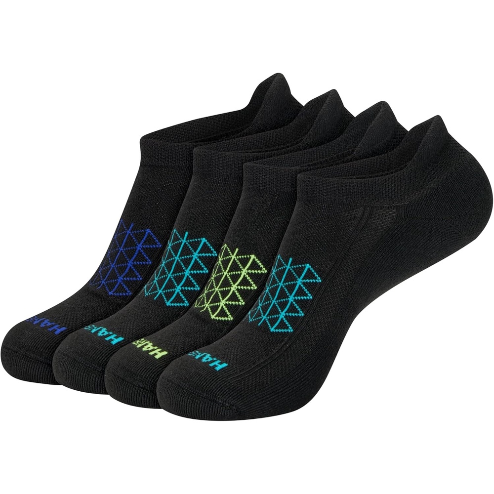 image:imageHanes Mens Socks Pack 4pair Pack Absolute Run Cushioned Heelshield Tab Moisturewicking Mens SocksBlack Assorted Heel Shield
