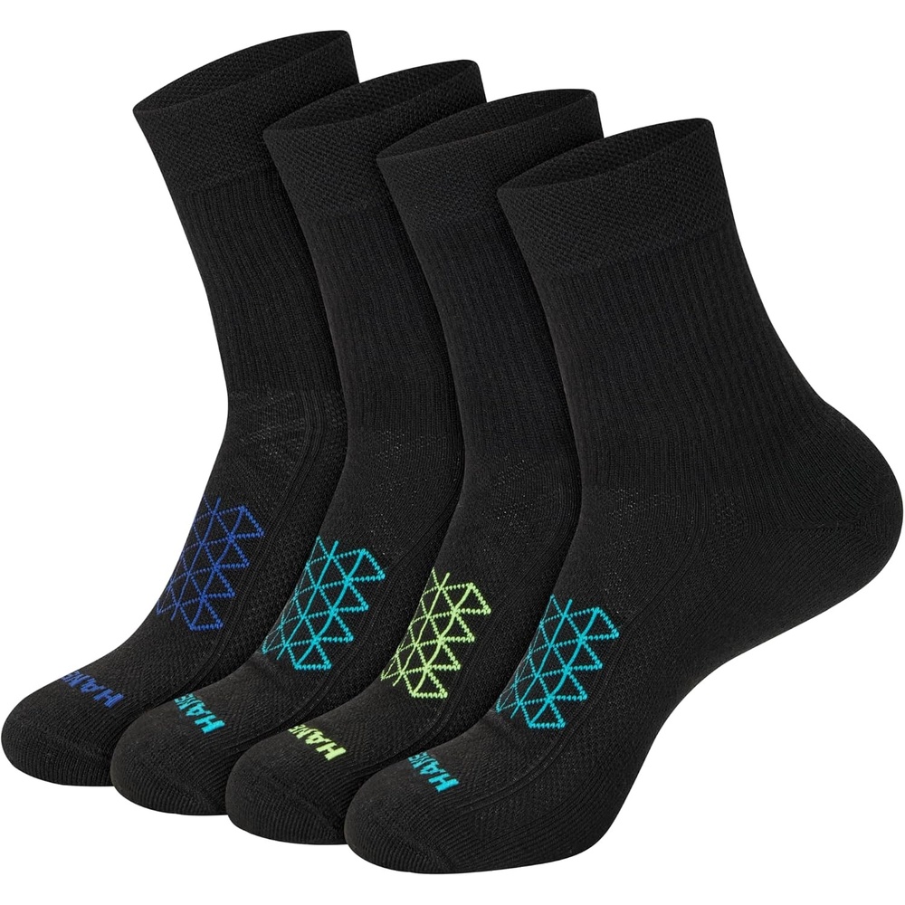 image:imageHanes Mens Socks Pack 4pair Pack Absolute Run Cushioned Heelshield Tab Moisturewicking Mens SocksBlack Assorted Mid Crew