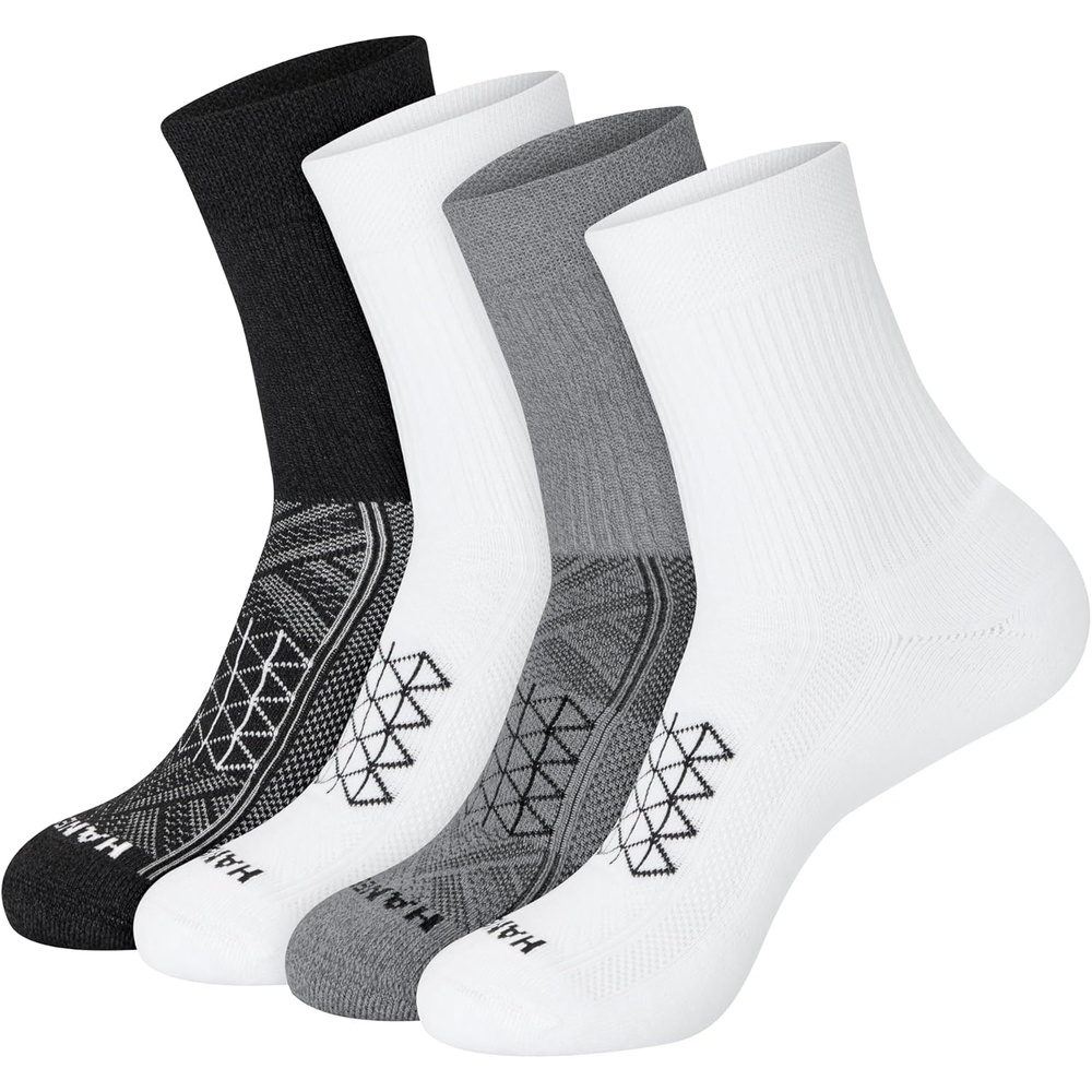 image:imageHanes Mens Socks Pack 4pair Pack Absolute Run Cushioned Heelshield Tab Moisturewicking Mens SocksGrayWhiteBlack Mid Crew