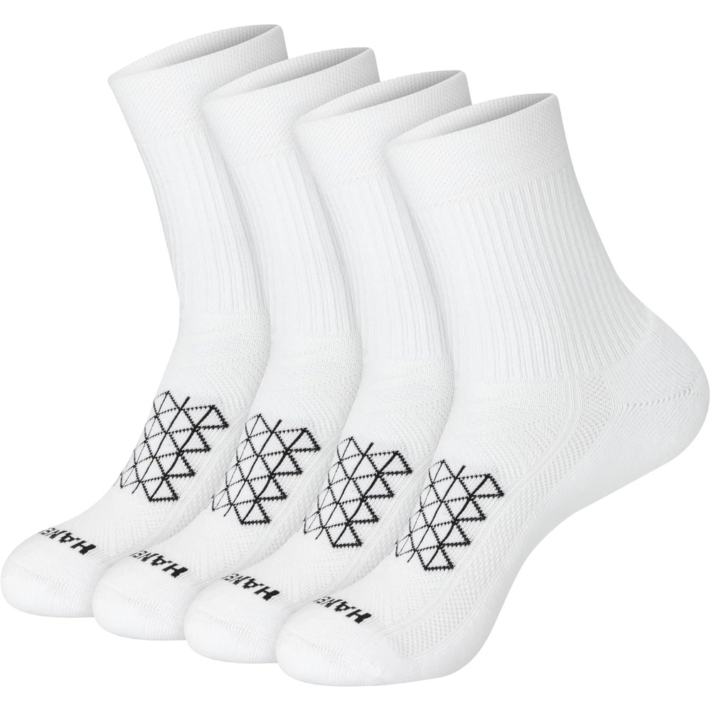 image:imageHanes Mens Socks Pack 4pair Pack Absolute Run Cushioned Heelshield Tab Moisturewicking Mens SocksWhite Mid Crew