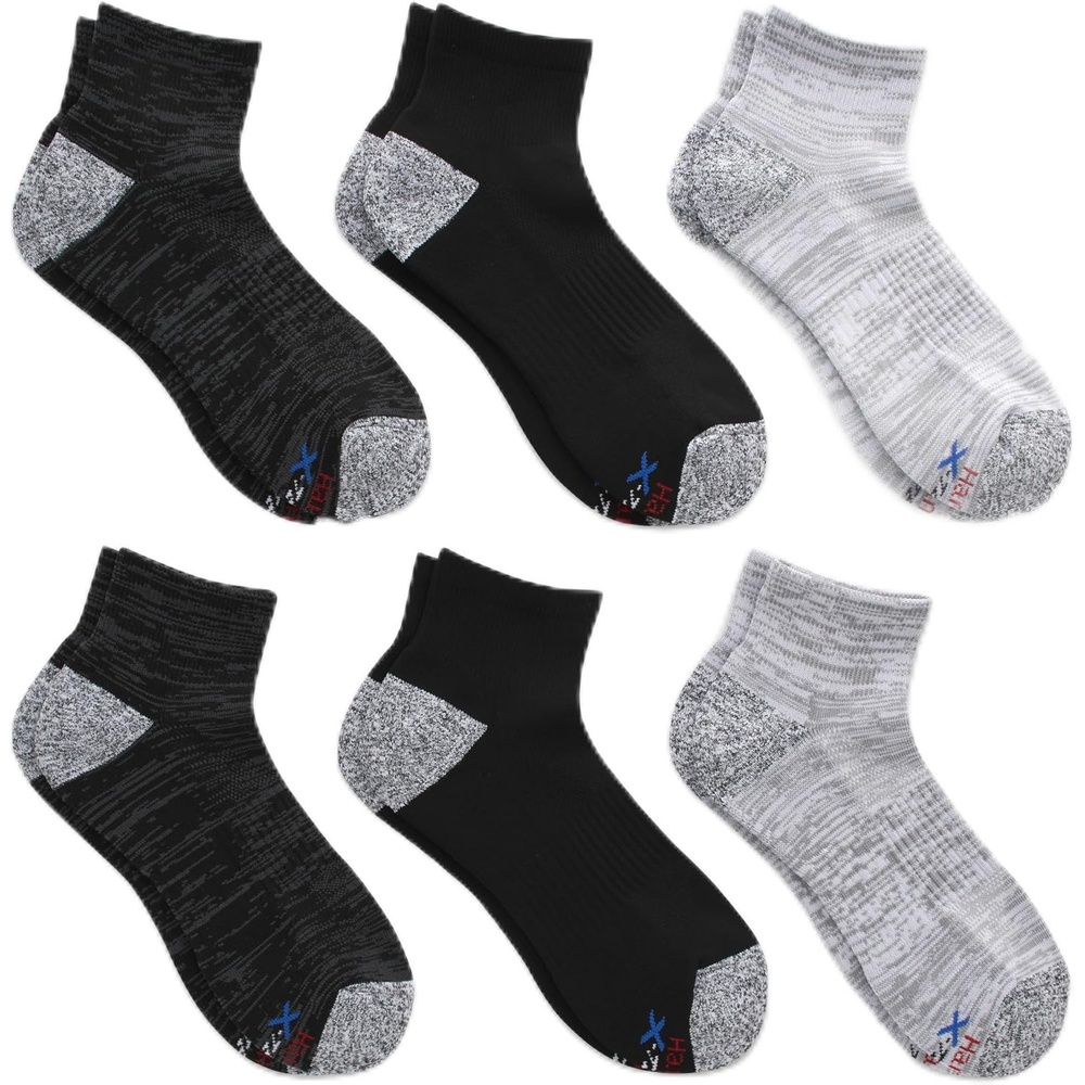 image:imageHanes Mens Socks Pack 6pack Moves Performance Moisturewicking Ankle Heel Shield amp Ankle Socks Breathable MeshBlackGray  Heel Shield