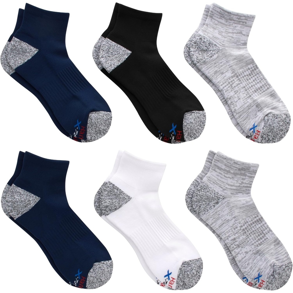 image:imageHanes Mens Socks Pack 6pack Moves Performance Moisturewicking Ankle Heel Shield amp Ankle Socks Breathable MeshWhiteGray Ankle