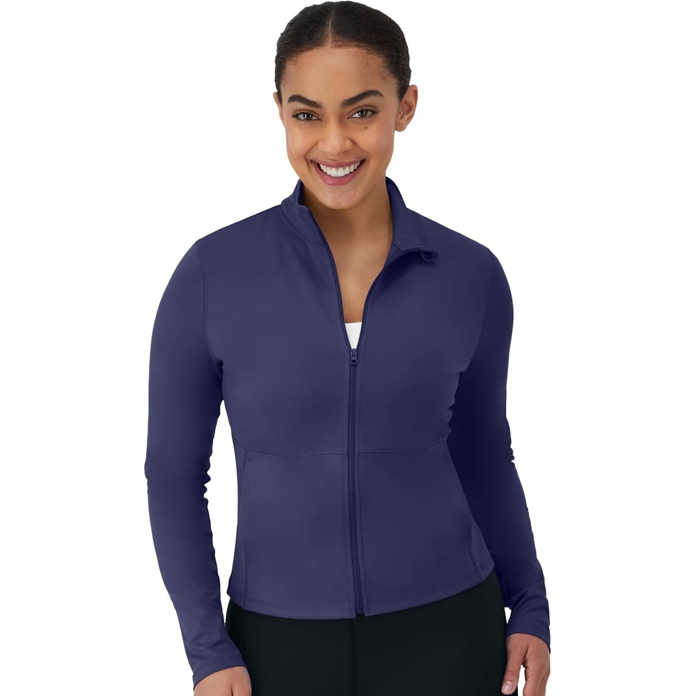 image:imageHanes Womens Jacket Moves FullZip Workout Jacket MoistureWicking Outwear Soft amp Stretchy Athletic Wear for WomenImperial Indigo