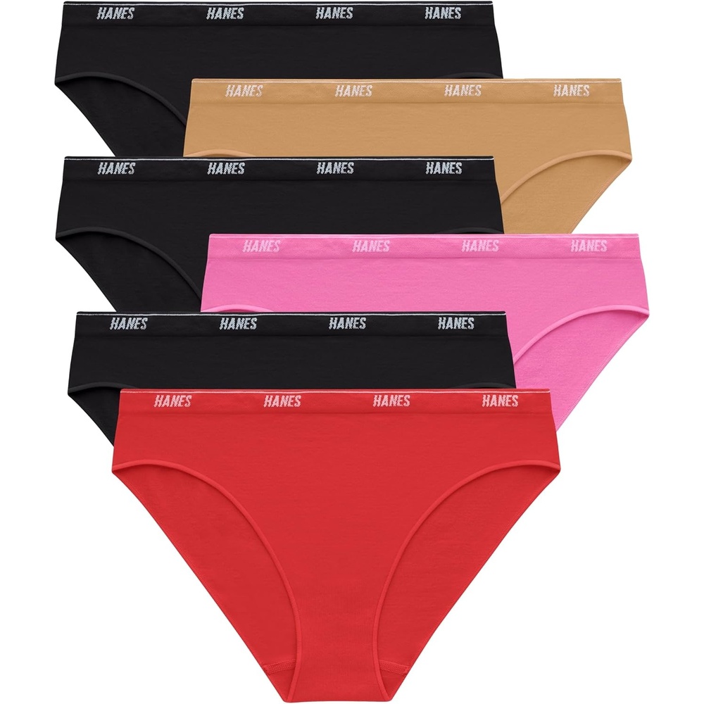 image:imageHanes Womens Moves Underwear 360 Flex Stretch Panties Smooth amp Seamless Hipsters Bikinis Or Thongs 6pack6pk Bikini Black X3AlmondRedPink