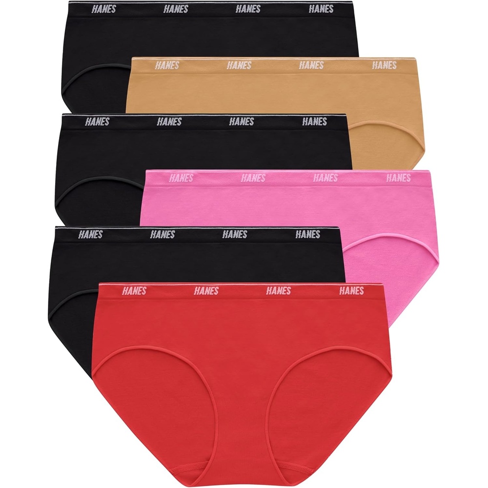 image:imageHanes Womens Moves Underwear 360 Flex Stretch Panties Smooth amp Seamless Hipsters Bikinis Or Thongs 6pack6pk Hipster Black X3AlmondRedPink