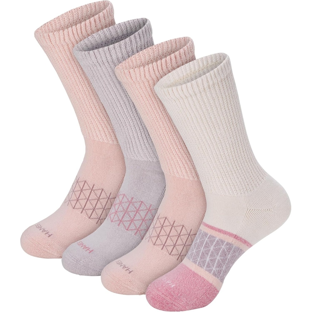 image:imageHanes Womens Nonbinding Crew Socks Absolute Wellness Nonrestrictive Cushioned Socks for Women 4packPinkTanGreen