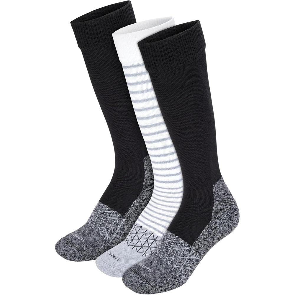 image:imageHanes Womens Overthecalf Socks WMild Graduated Compression Absolute Wellness Nonbinding Cushioned Socks 3packBlackGrayWhite