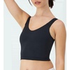 Hanes Women’s Moves Crop Bralette, V-Neck Cropped Pullover, Built-in Shelf Bra, Odor Control(Black)