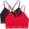 Hanes Women’s Moves Seamless Triangle Wireless Bra, 360° Flex Light Support Pullover Bra, Odor Control, 2-Pack(Black/Glimmer Red)