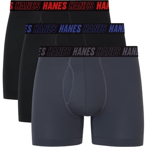 Hanes Men’s Moves Performance Boxer Brief, Total Support Pouch, Regular, Trunk, and Long Leg, 3-pack(Grey/Black)