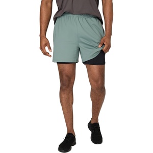 Hanes Men’s Moves Workout Shorts with Boxer Brief Liner & Total Support Pouch, Moisture-Wicking Shorts, 5” Inseam(Herbal Olive Green/Black)