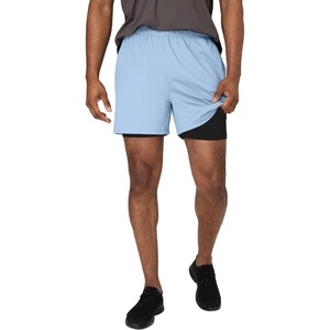 Hanes Men’s Moves Workout Shorts with Boxer Brief Liner & Total Support Pouch, Moisture-Wicking Shorts, 5” Inseam(Upstate Blue/Black)