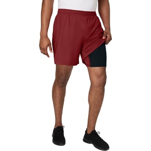 Hanes Men’s Moves Workout Shorts with Boxer Brief Liner & Total Support Pouch, Moisture-Wicking Shorts, 7” Inseam(Cardinal Red)