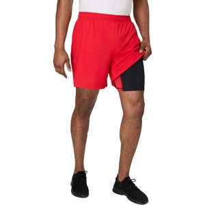 Hanes Men’s Moves Workout Shorts with Boxer Brief Liner & Total Support Pouch, Moisture-Wicking Shorts, 7” Inseam(Holly Berry Red)