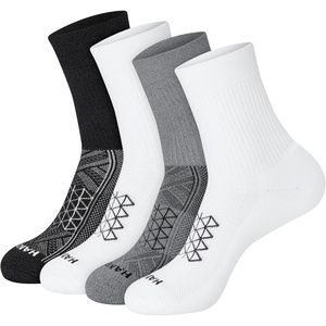 Hanes Men’s Socks Pack, 4-pair Pack, Absolute Run Cushioned Heel-shield Tab Moisture-wicking Men’s Socks(Gray/White/Black – Mid Crew)