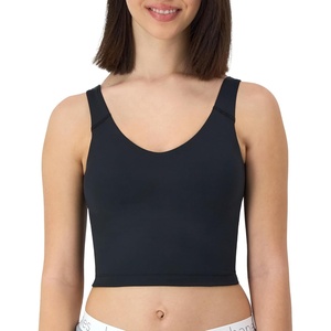 Hanes Women’s Moves Crop Bralette, V-Neck Cropped Pullover, Built-in Shelf Bra, Odor Control(Black)