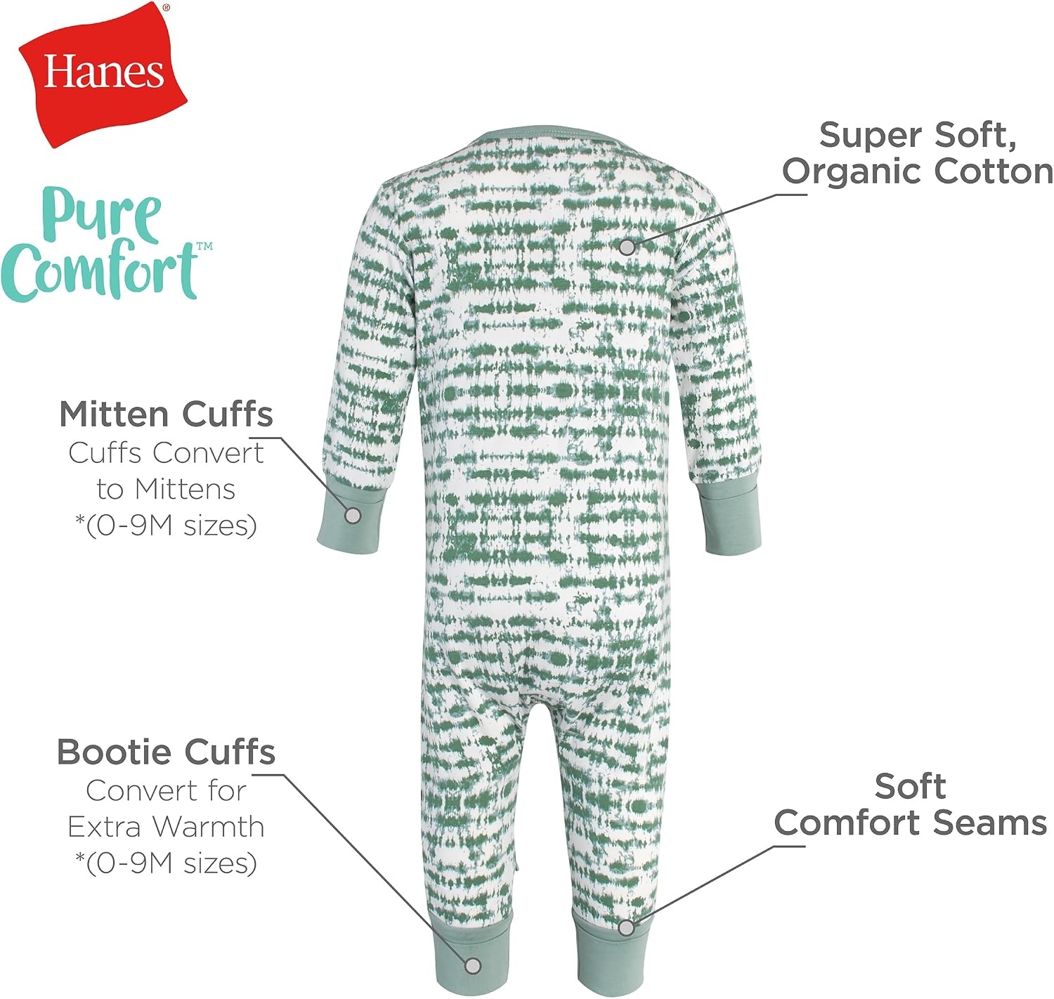 image:imageHanes Baby Pure Comfort Organic Long Sleeve Footless Sleep N Play Infant Playsuit Boys amp GirlsGreen
